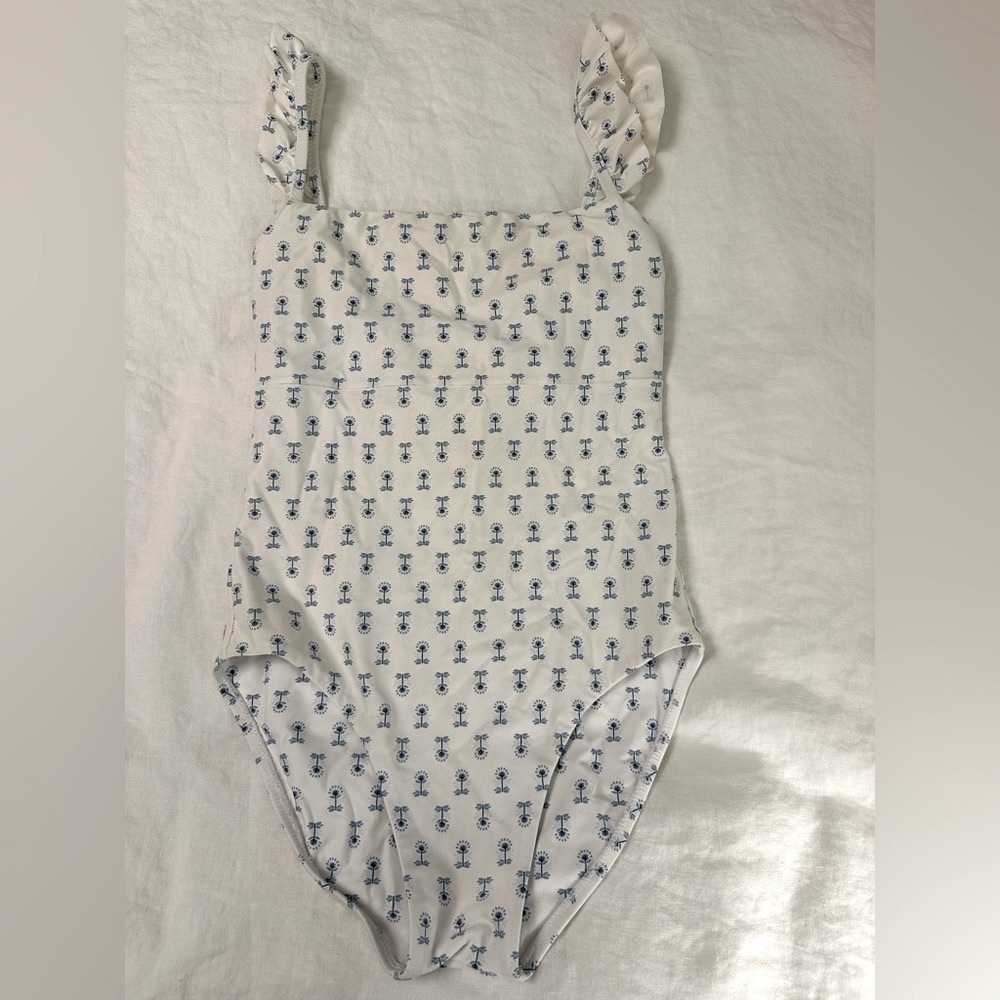 Minnow Women’s White and Blue Blockprint One Piece Swimsuit